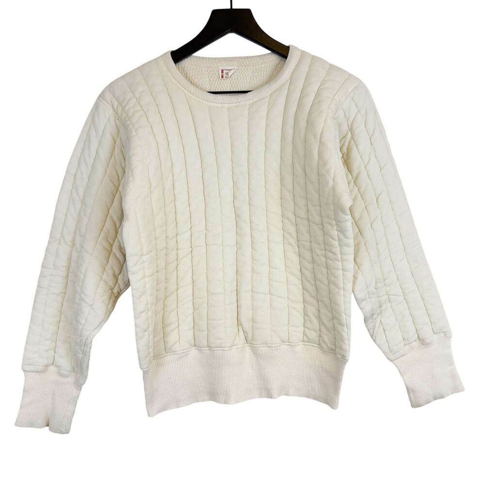 Vintage 70s Towncraft Quilted Thermal Pullover Sweater Cream Mens - M 40-42 - Picture 1 of 9